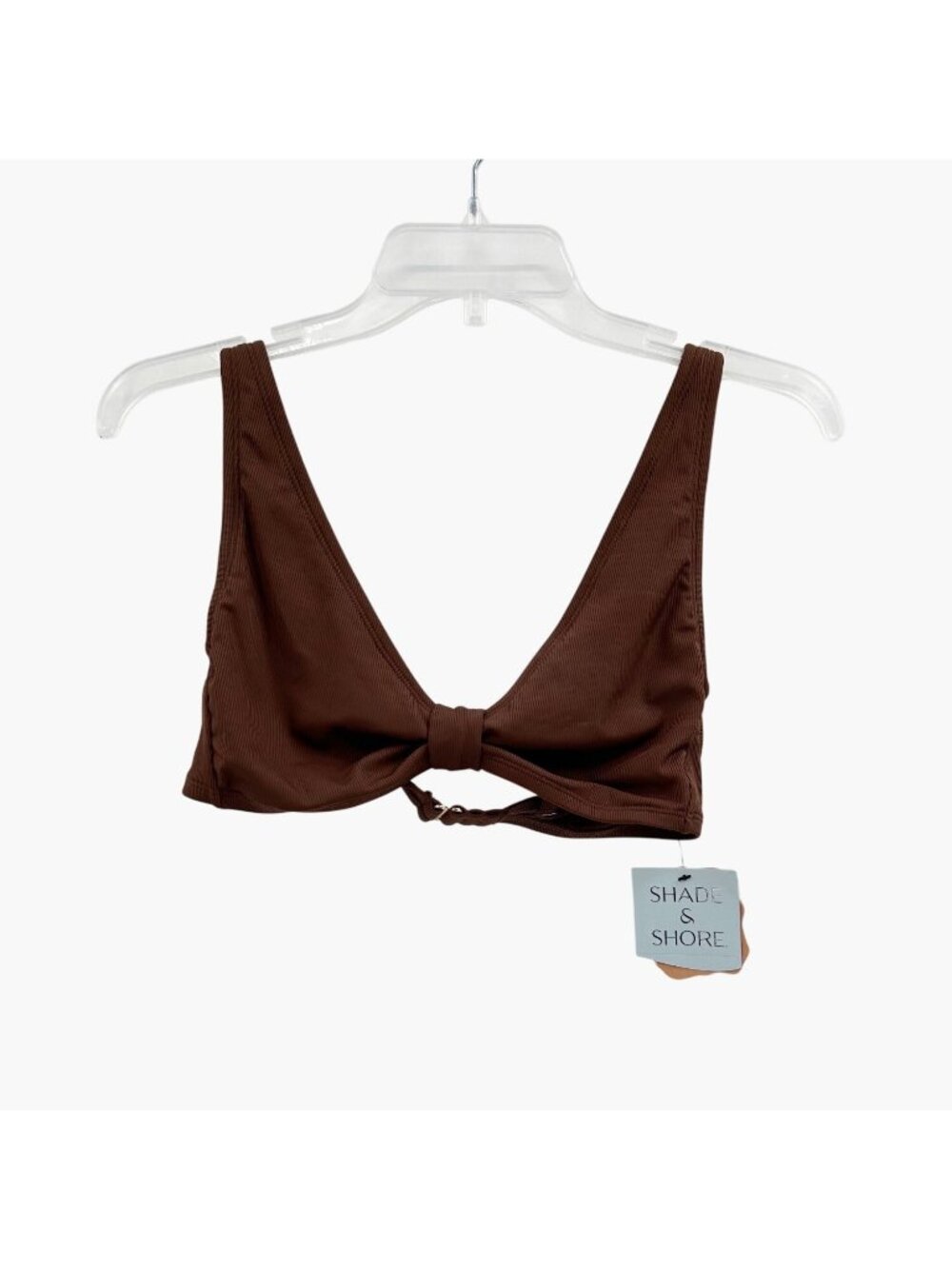 NEW Shade & Shore Ribbed Tab-Front Bralette Bikini Top - Brown
